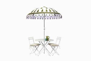 Cypress Parasol with bistro table and chairs (1)