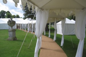A walkway leading to the main reception tent