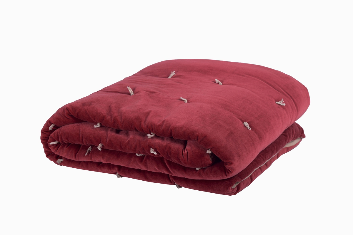 Quilted Velvet bed throw Raspberry