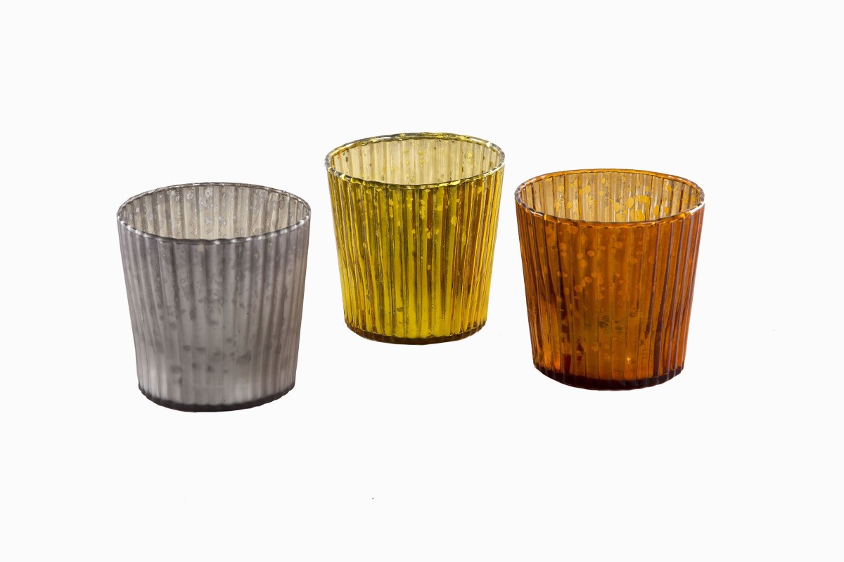 Glass votives with narrow grooves