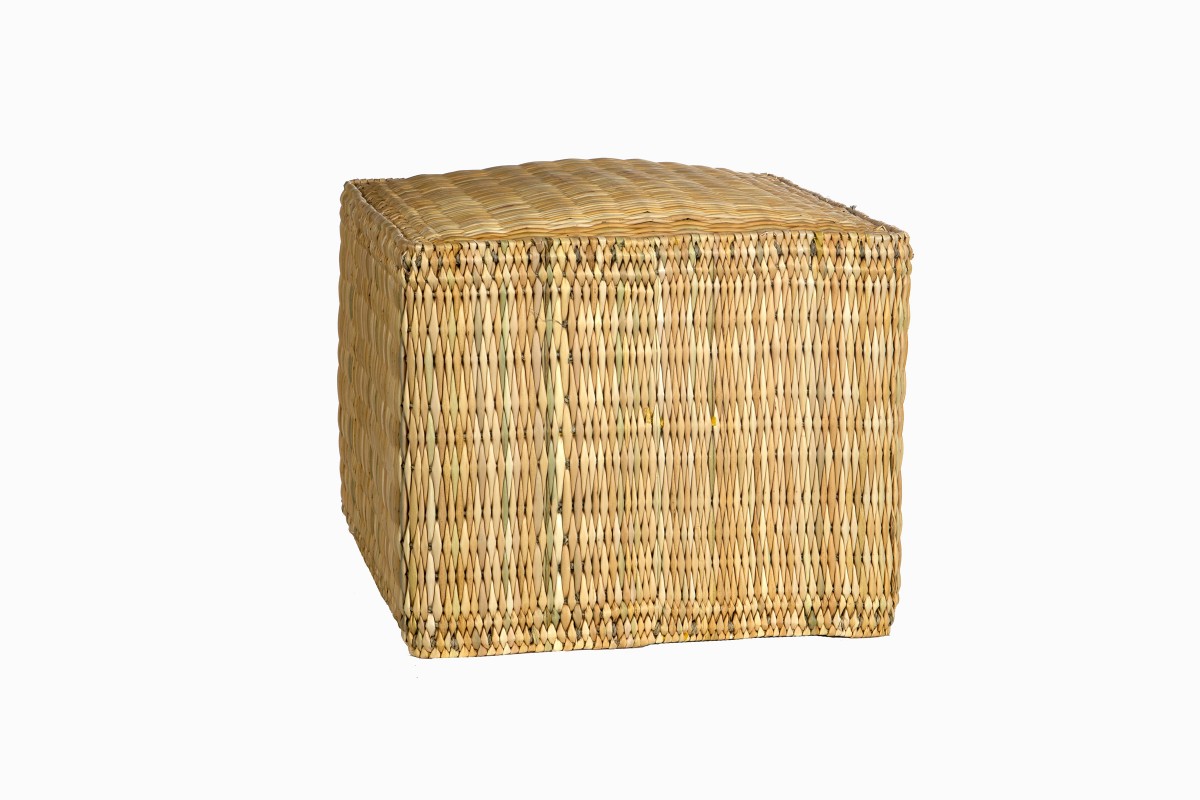 Taller Moroccan natural straw square pouffe