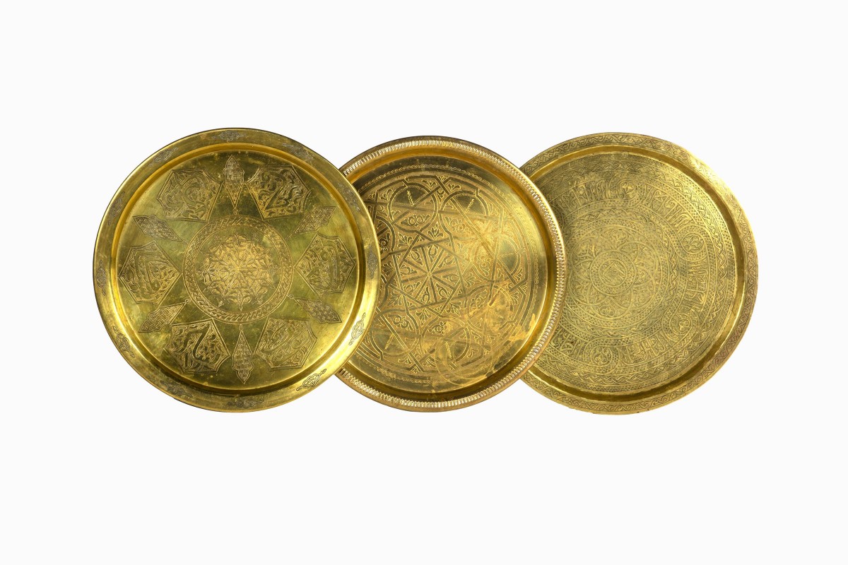 North African round brass trays