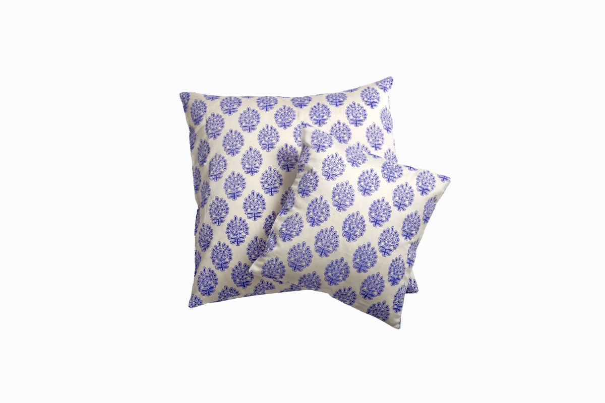 Blue block print cushions