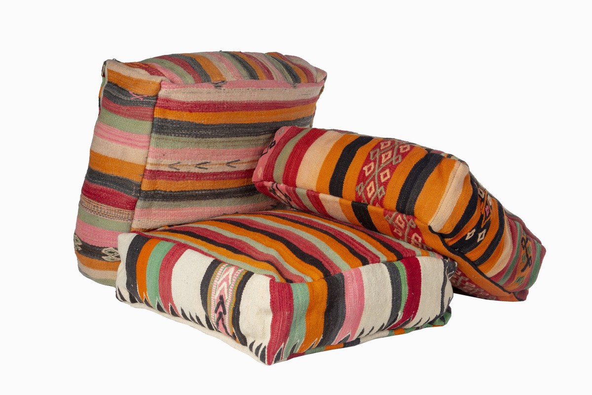 Moroccan striped wool pouffes