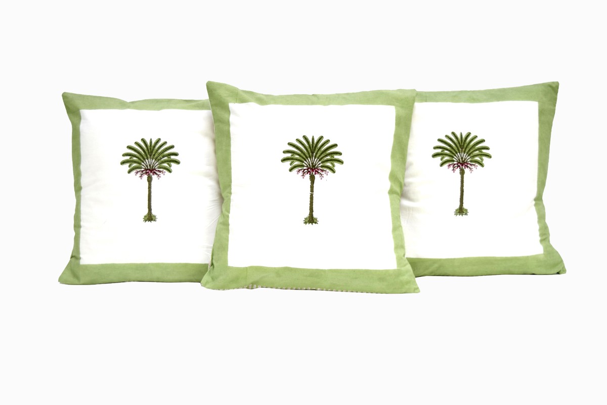 Block print palm cushions