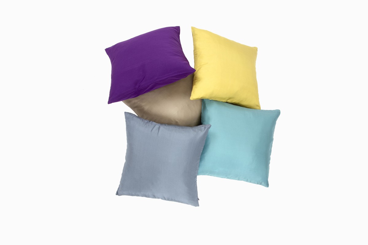 12 inch silk cushions, Steel, Bronze, Lemon, Teal and Plum