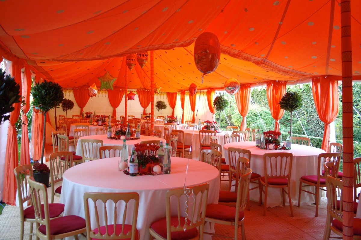 Double metal frame Raj Tent with orange interior