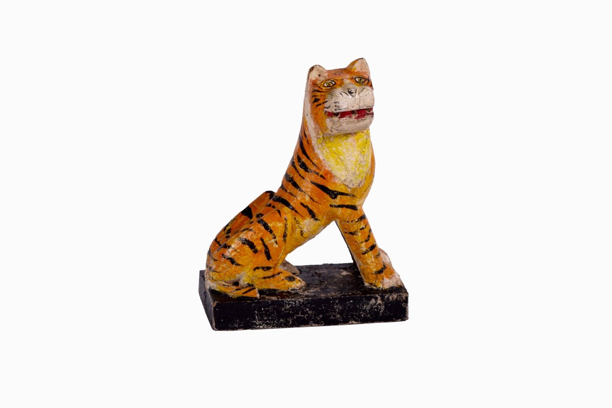 Hand carved and painted wooden tiger