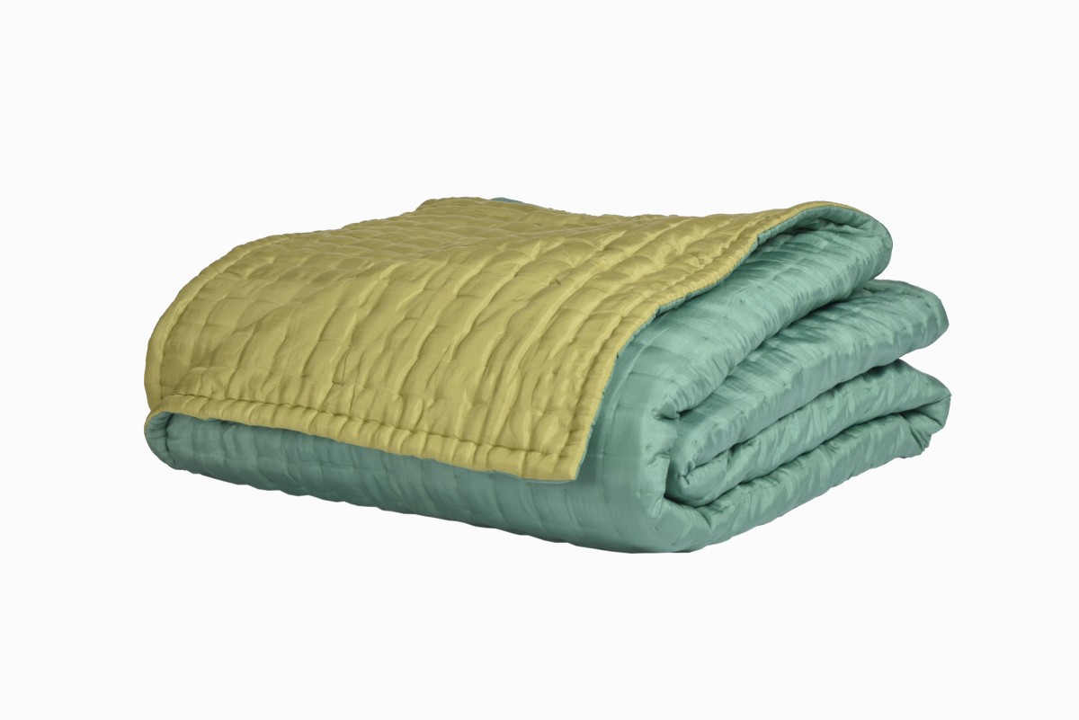 King size quilted silk bedspread spruce & chartreuse