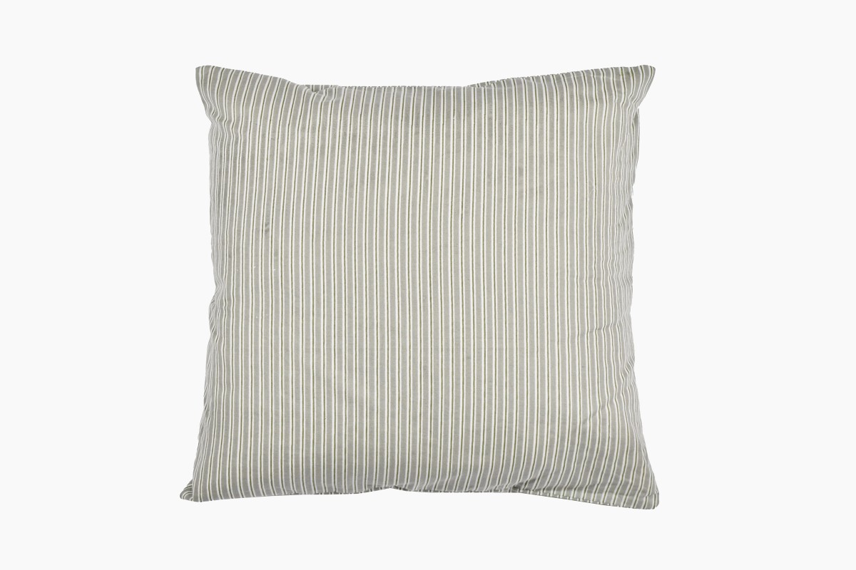 Sage pinstripe block print cushion 46cm