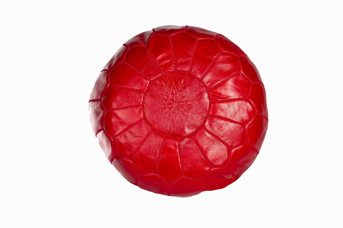 Red leather pouffe
