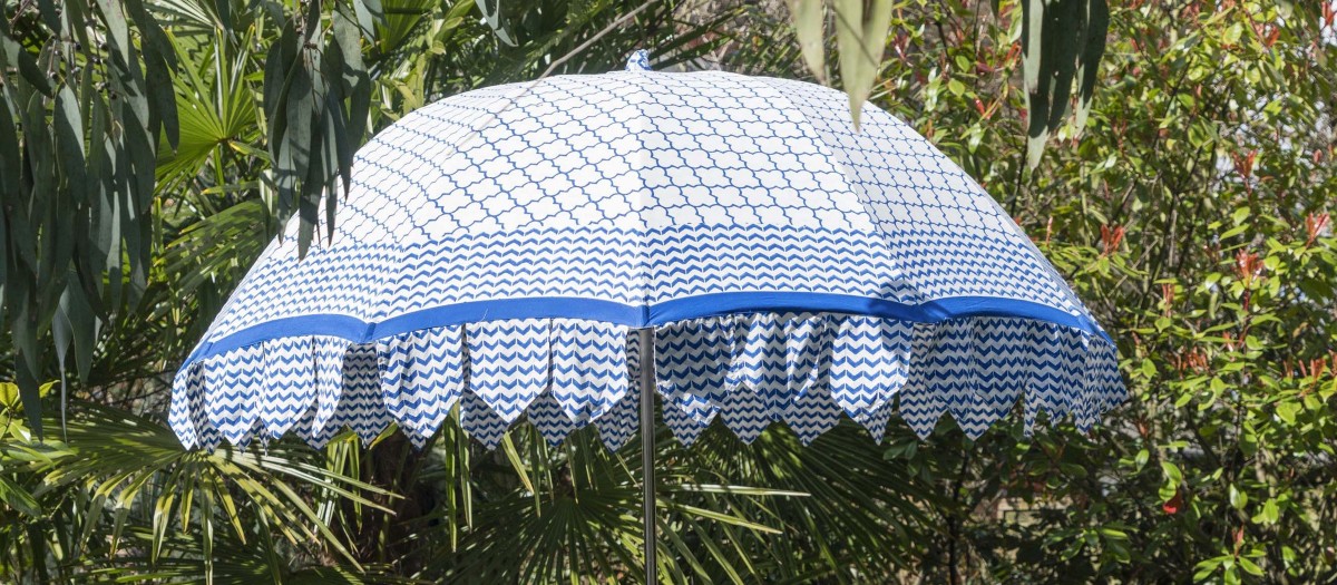 blue indian parasol in garden