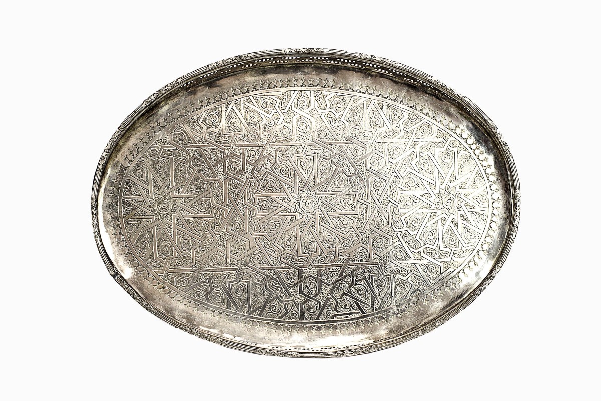 Moroccan oval silver tray