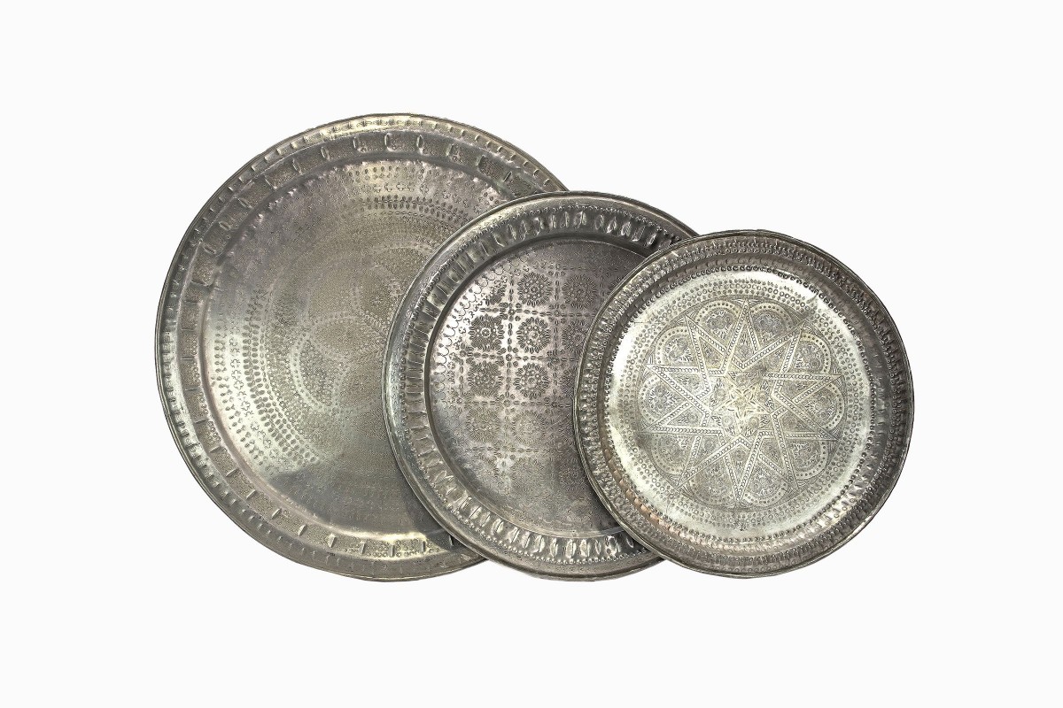 Moroccan patterned silver trays