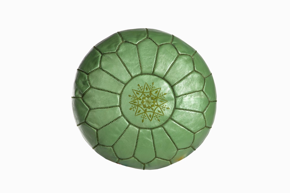 Spruce green leather pouffe