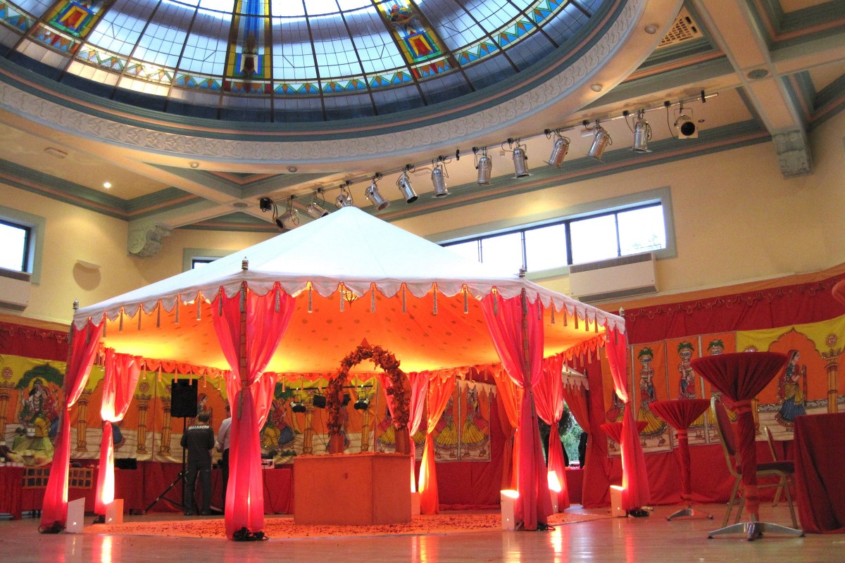 Orange and pink 6m Pavilion at a Bollywood party in Harrogate for a national magazine