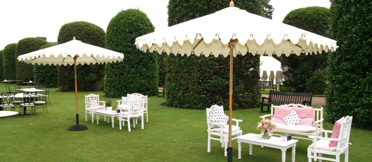 indian white sunshades & garden set in garden