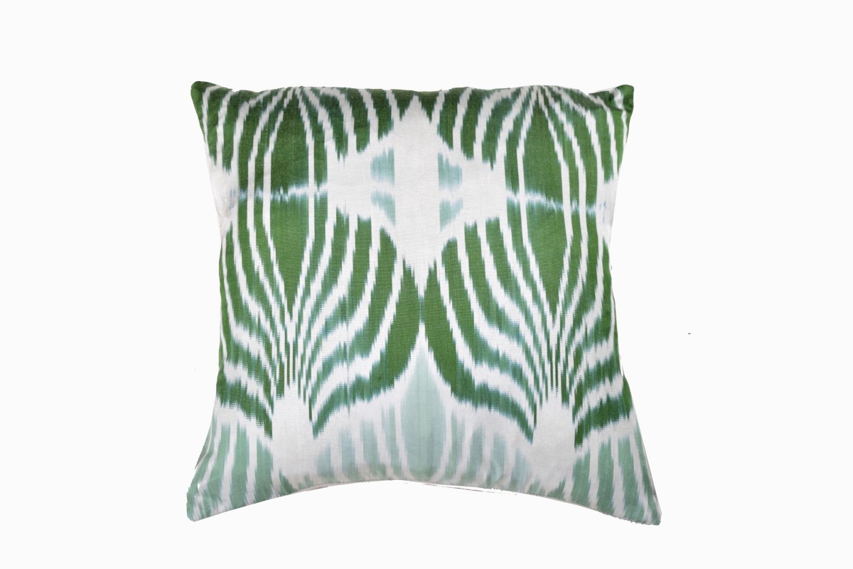 Silk Ikat green square cushions 2