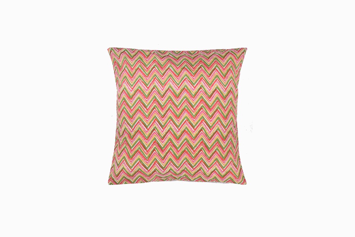 Multi coloured zig zag cushion