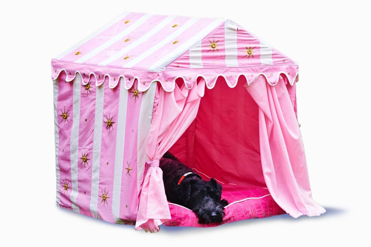 Dog Tent pink and cream stripe
