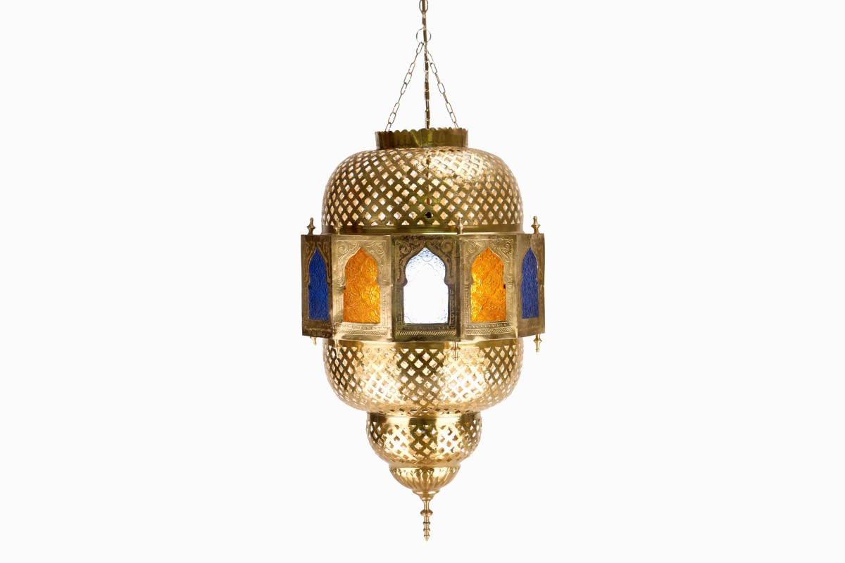 Large coloured glass brass lanterns
