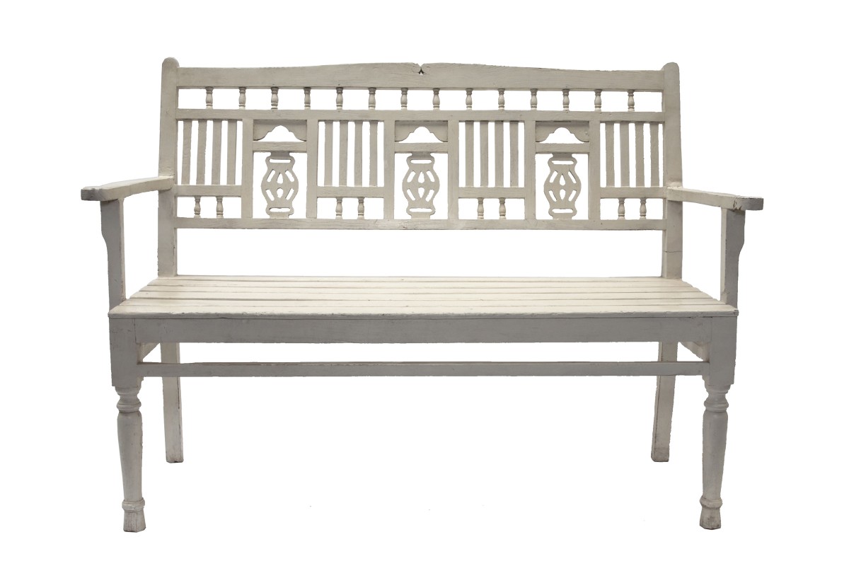 Lodhi three seater white wooden bench