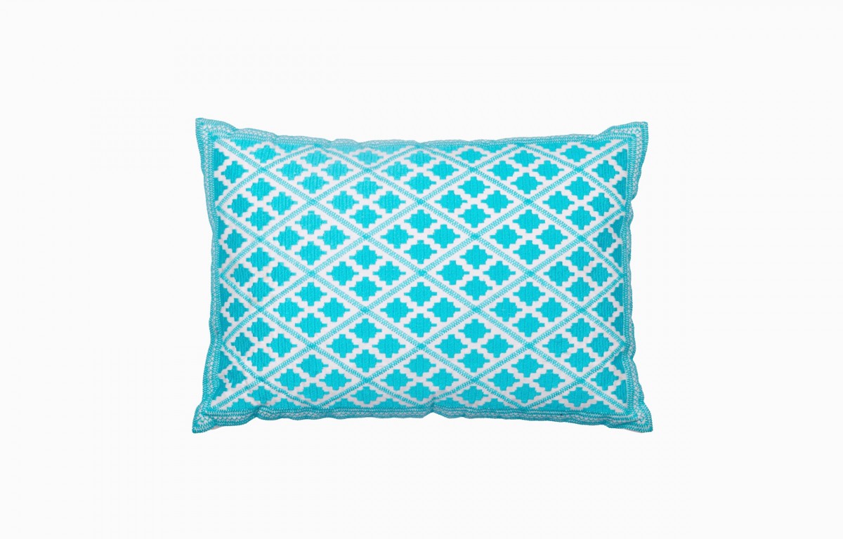 Moroccan turquoise diamond pattern cushion