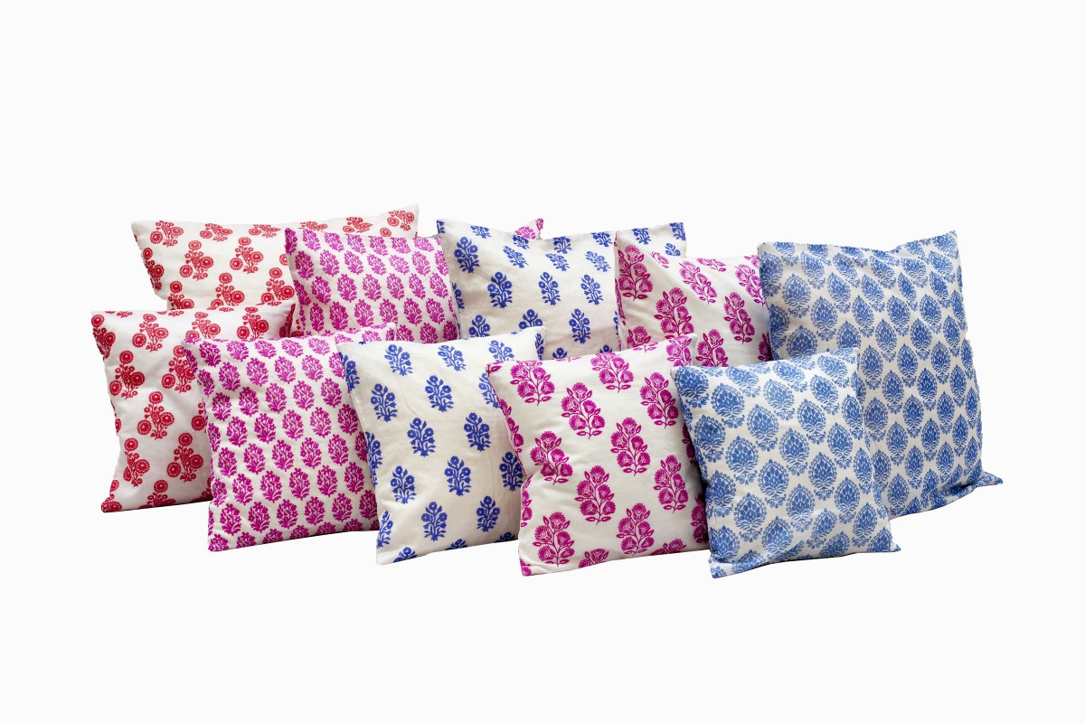 Selection of hand block print cotton cushions