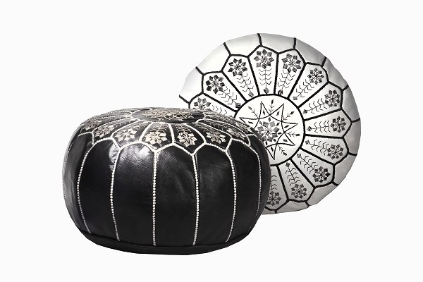 Black and white leather pouffes