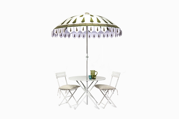 Cypress Parasol with bistro table and chairs (1)