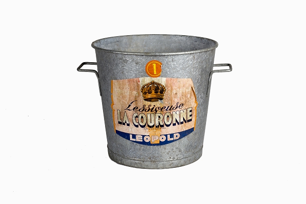 Galvanised steel bucket with French lable La Couronne