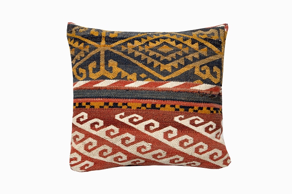 gold, brown, red & white patterned uzbek pure wool antique kelim cushions