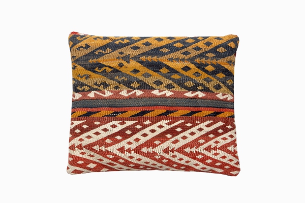 red, white gold, brown, patterned uzbek pure wool antique kelim cushions