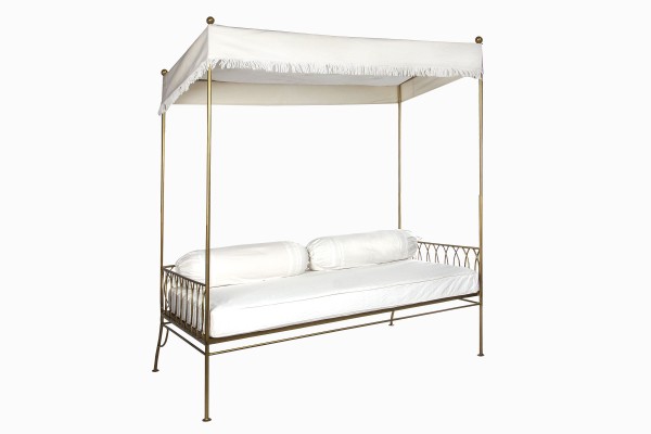 Palm Springs daybed gold with fringed canopy
