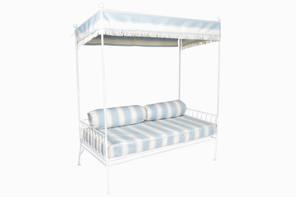 Palm Springs Pale blue and cream white daybed with canopy