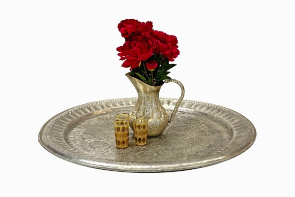Large Moroccan tray with metal jug