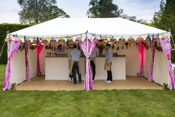 Metal frame Raj Tent used as a bar