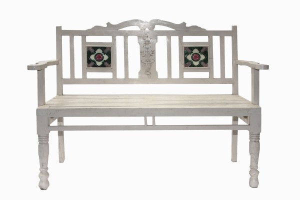 Lodhi two seater white wooden bench