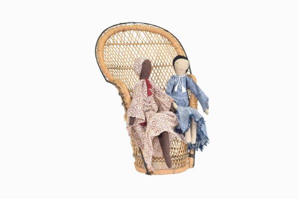 Decorative miniature peacock chair with dolls