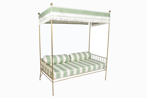 Palm Springs Green and cream stripe gold daybed with canopy