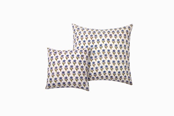 Hand block cornflower cushions