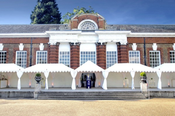 Metal frame Raj Tents on the balcony at the Orangery, Kensington Palace for the Premier League party