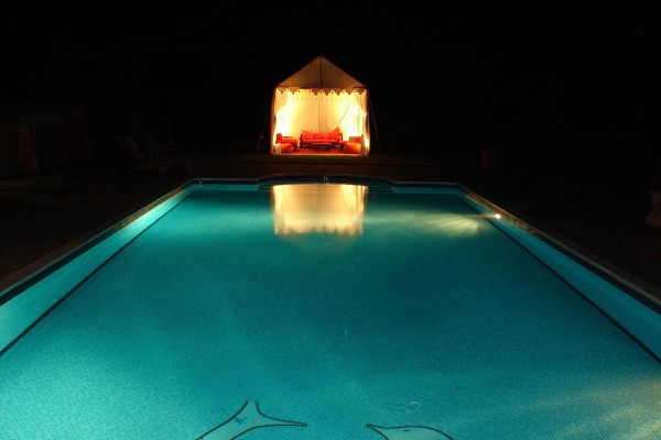 2.8m Pergola at night by pool