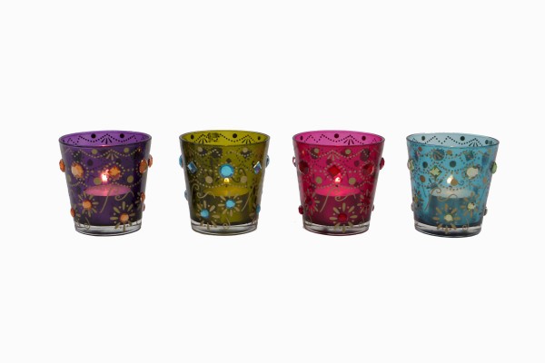 Jewelled coloured glass votives