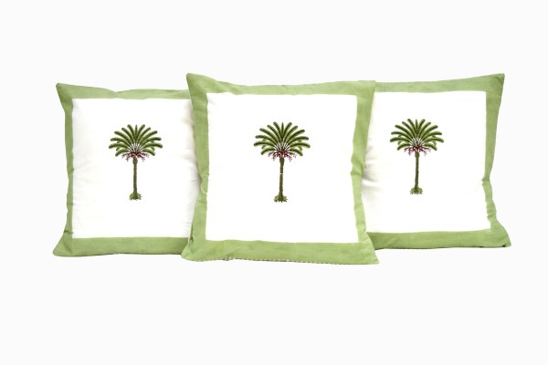 Block print palm cushions