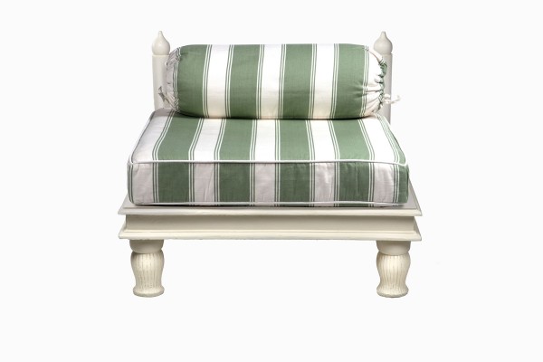 Haveli white wood chair with handloom striped cushions