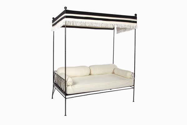 Palm Springs daybed gunmetal with black and white striped canopy