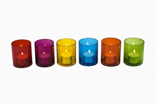 Plain coloured glass votives