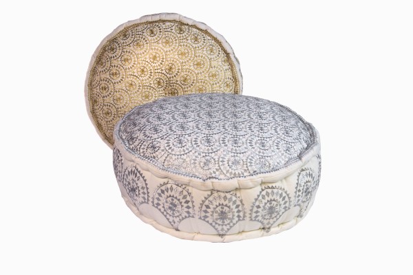 Sparkly metallic embroidered linen pouffes