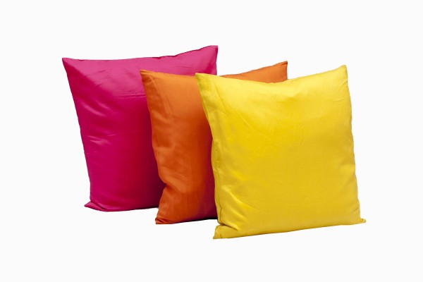 18 inch silk cushions, cerise, orange and citrine